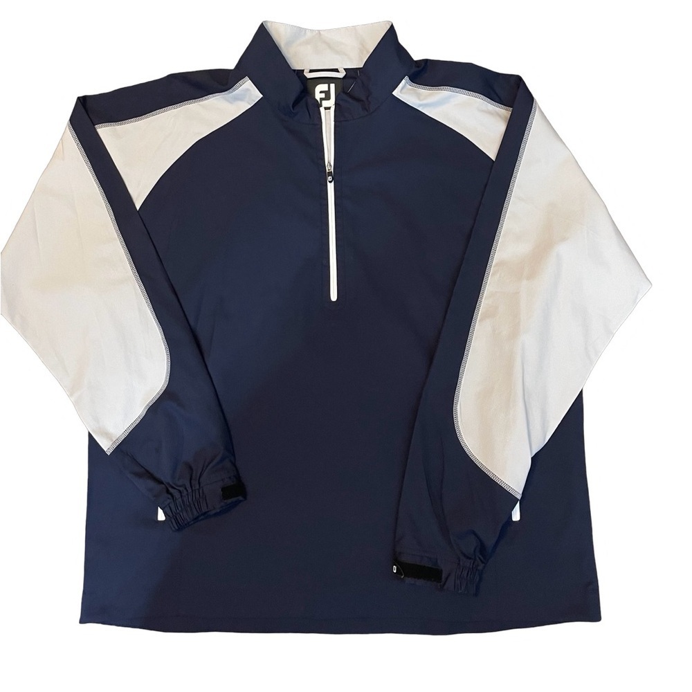 FootJoy 1/4 zip men wind shirt/ jacket. Blue/gray size XL side logo pocket zip